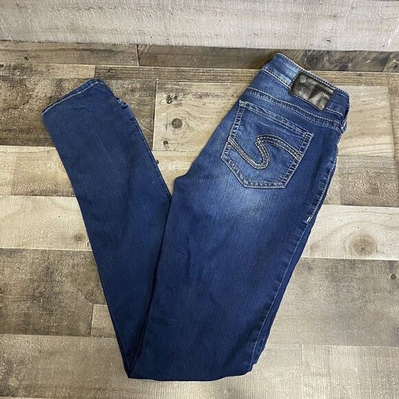 Silver Suki Mid Skinny Jeans Size 27 x 33 Dark Wash Super Stretch - Picture 1 of 6